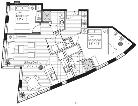 Floor plan for 2 beds, 2 baths, 1116 sqft